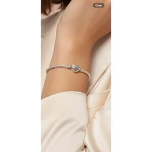 Pandora Sterling Silver Heart Clasp Bracelet S925 ALE Snake Chain Size 6.25”
